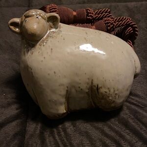 Ceramic Sheep Sculpture - Cream and Brown